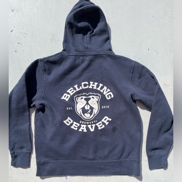 Women's Belching Beaver Hoodie Black Spell-Out Logo M Pullover Beer San Diego CA - Picture 1 of 15